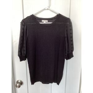 Mine anthropologie Womens Puff Sleeves Blouse Top Elegant Chic Black Size Medium